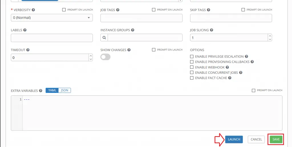 Install and Configure Ansible AWX on CentOS 8 25 AWX 8 Add a new template details save and launch