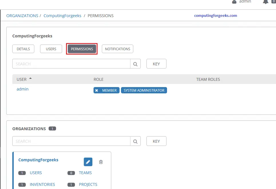 Install and Configure Ansible AWX on CentOS 8 12 Awx ansible dashboard organization add permissions 7