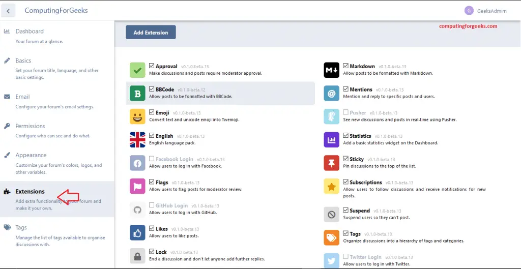 How To Create Community Forum Discussion Website with Flarum 10 Flarum 10 administration extentions