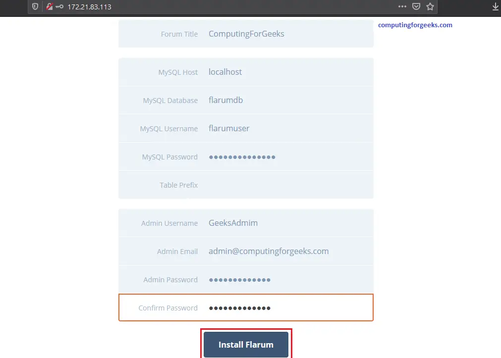How To Create Community Forum Discussion Website with Flarum 2 Flarum 2 details filled