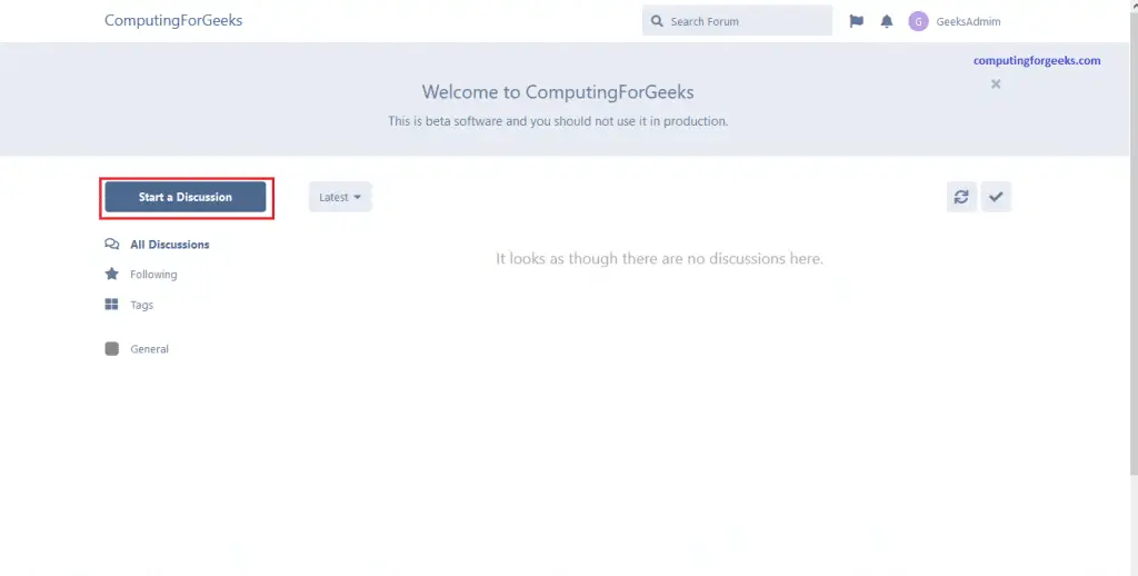 How To Create Community Forum Discussion Website with Flarum 3 Flarum 3 main page loaded