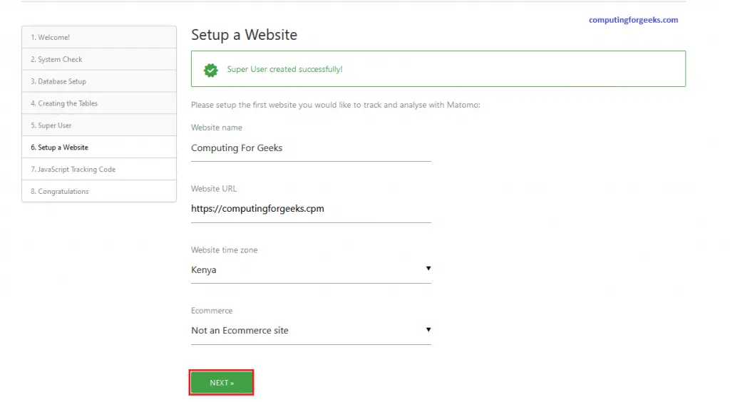 Install and Configure Matomo analytics platform on CentOS 8 6 Matomo page 6 setup website