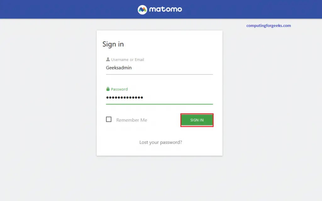 Install and Configure Matomo analytics platform on CentOS 8 9 Matomo page 9 login