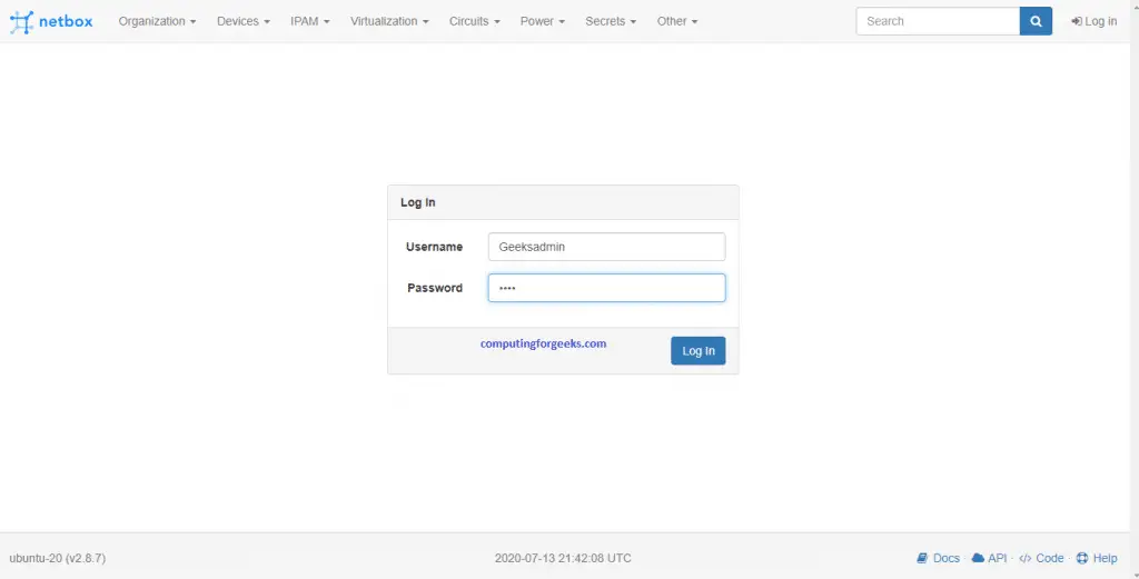 Install and Configure NetBox IPAM & DCIM Tool on Ubuntu 20.04 3 Netbox login