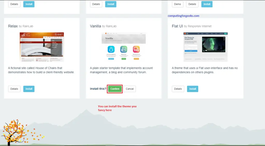 Install and Configure October CMS on CentOS 8 7 October page 6 start from a theme vanilla