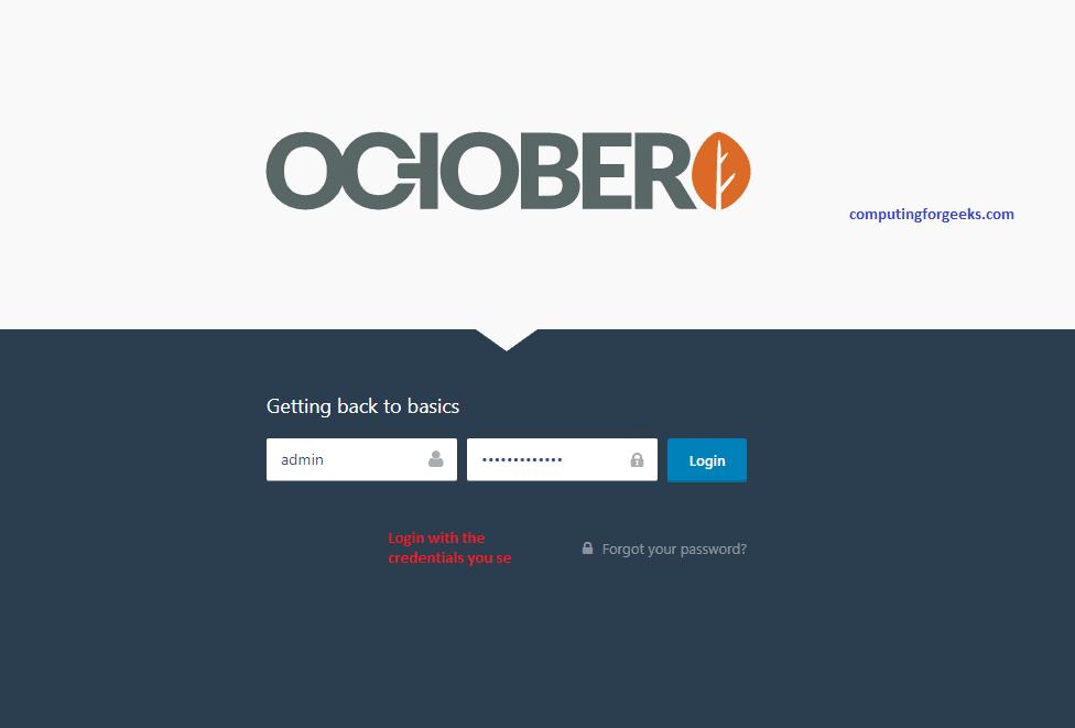 Install and Configure October CMS on CentOS 8 11 October page 9 start from a theme vanilla admin area