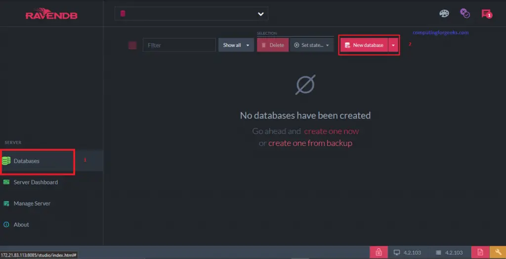 Install RavenDB NoSQL database on Ubuntu 20.04 6 RavenDB 6 RavenDB Inside create database