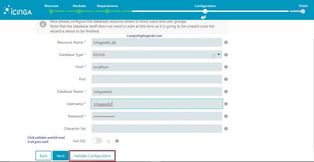 Install and Configure Icinga2 Monitoring Tool on Ubuntu 20.04 8 icinga2 web setup 5 database details
