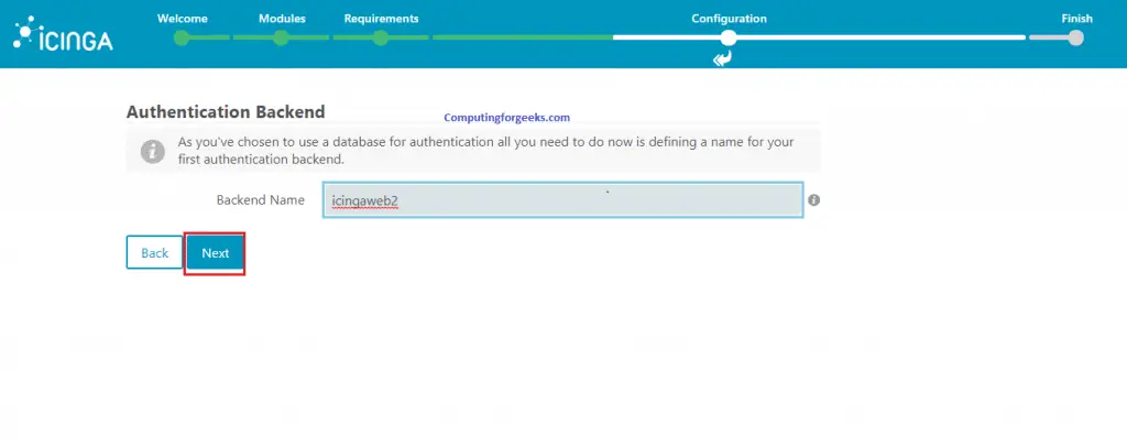 Install and Configure Icinga2 Monitoring Tool on Ubuntu 20.04 10 icinga2 web setup 7 authentication backend name