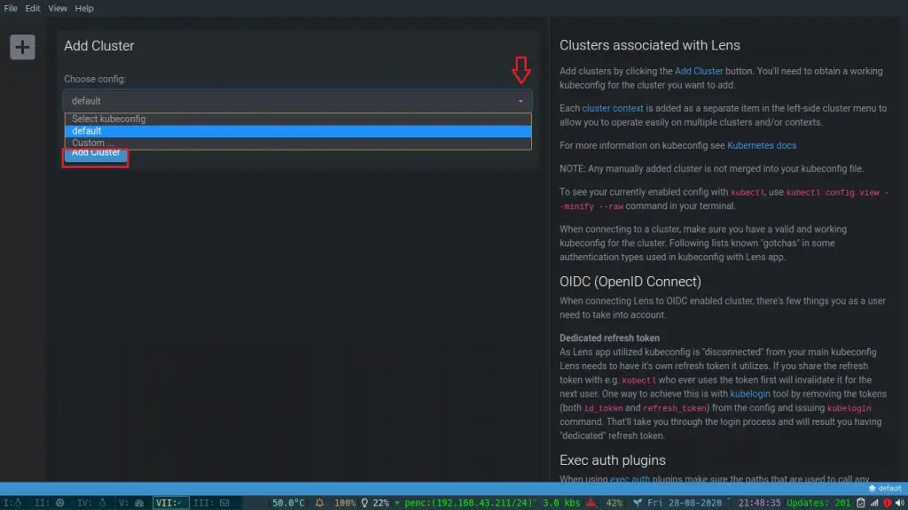 Install Lens - Best Kubernetes Dashboard & IDE 3 Lens page s add default config
