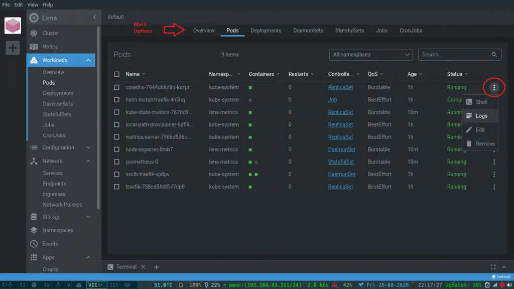 Install Lens - Best Kubernetes Dashboard & IDE 11 Lens workload pod choose logs shell