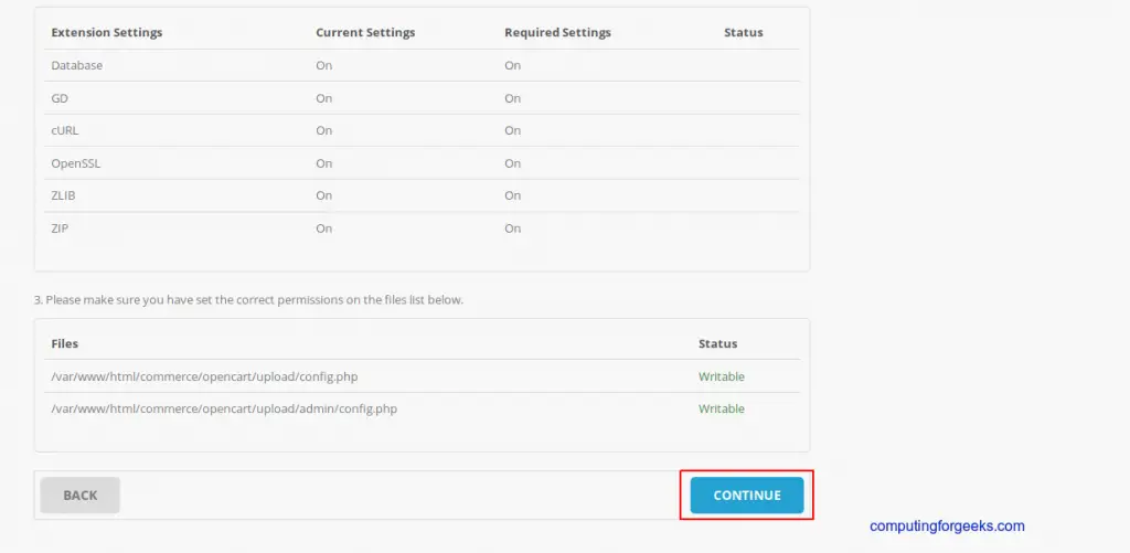 Install and Configure OpenCart e-commerce platform on Ubuntu 20.04 2 OpenCart page 2 server check