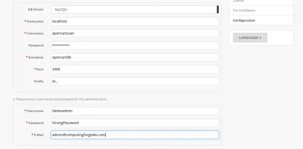 Install and Configure OpenCart e-commerce platform on Ubuntu 20.04 3 OpenCart page 3 database details
