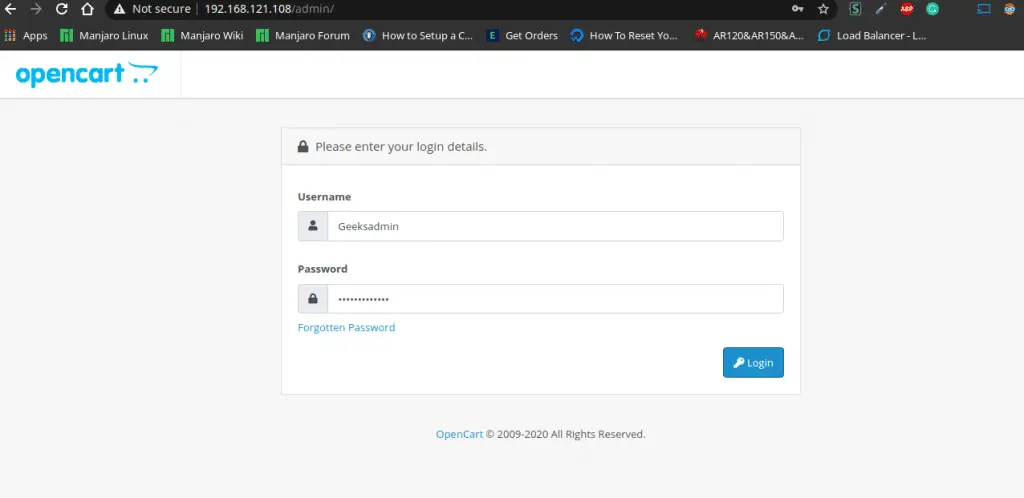 Install and Configure OpenCart e-commerce platform on Ubuntu 20.04 5 OpenCart page 5 admin login