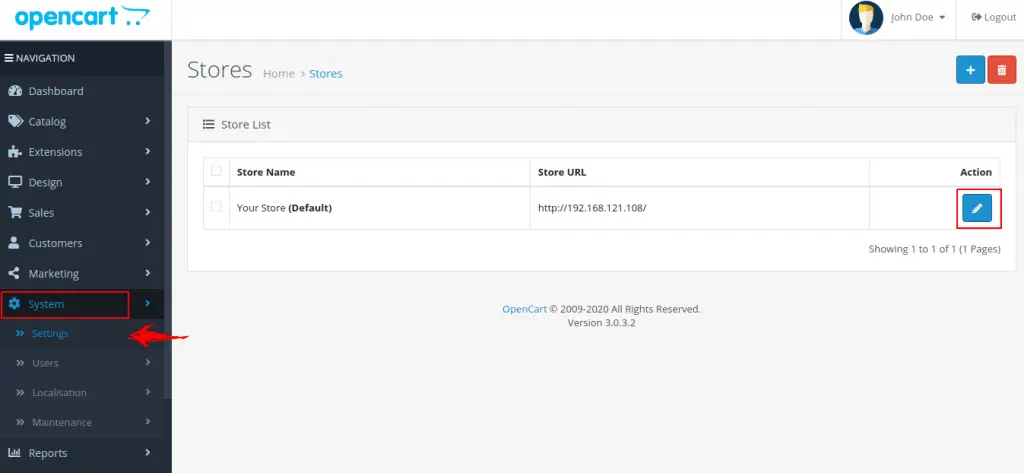 Install and Configure OpenCart e-commerce platform on Ubuntu 20.04 8 OpenCart page 8 settings store edit 1