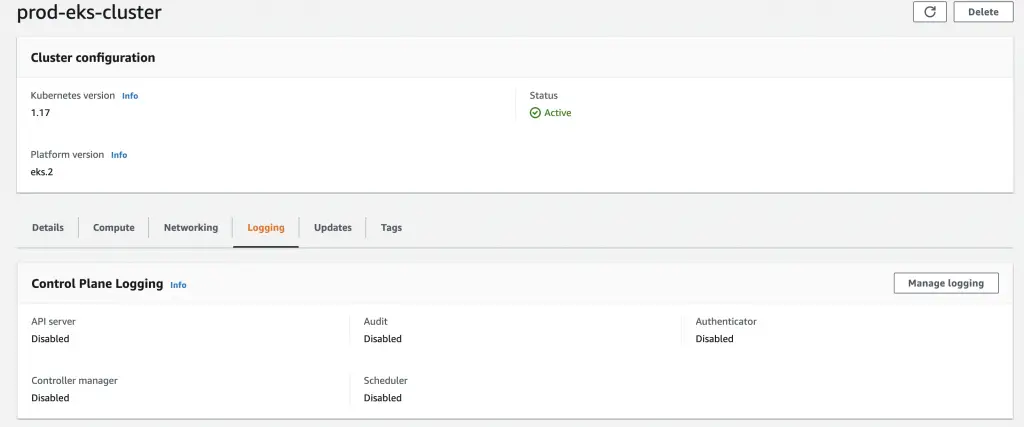 Enable CloudWatch logging in EKS Kubernetes Cluster 1 eks control plane logging