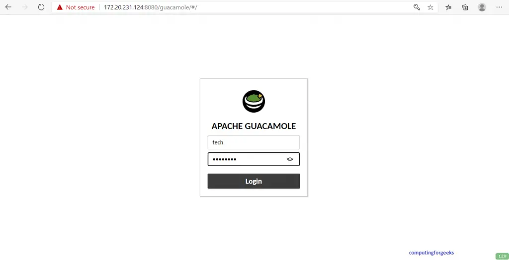 Install and Use Guacamole Remote Desktop on CentOS 8 2 guacamole 1 login page