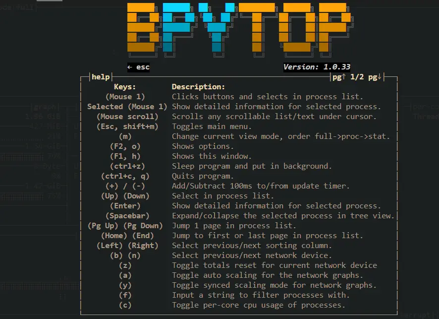 Linux & FreeBSD Resource Monitoring with bpytop 9 bpytop freebsd help screenshot