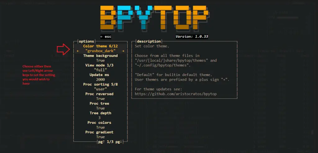 Linux & FreeBSD Resource Monitoring with bpytop 7 bpytop freebsd options change themes arrow keys 1