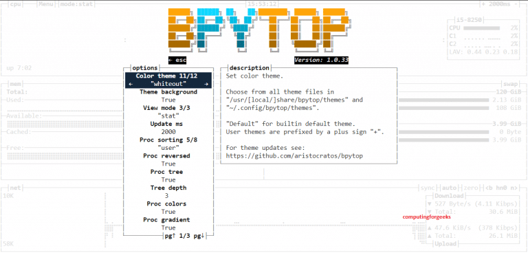 bpytop freebsd options change themes arrow keys 2