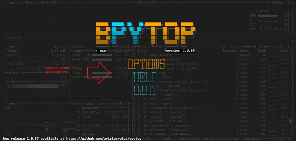 Linux & FreeBSD Resource Monitoring with bpytop 10 bpytop freebsd options esc 1