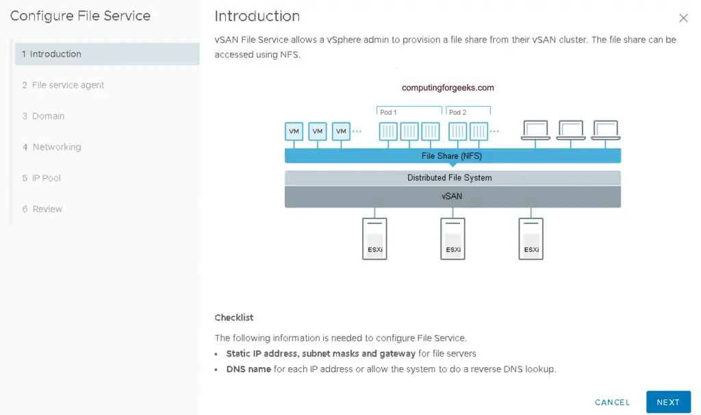 Enable NFS File Service in VMware vSAN Storage Cluster 3 enable file service vsan cluster 03