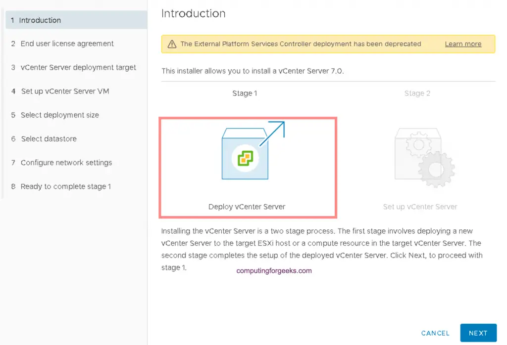 How To Install vCenter 7 Server Appliance on ESXi Host 14 install vcenter server 14