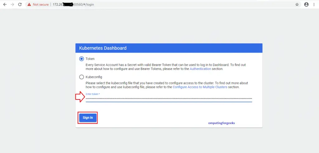 How To Install MicroK8s Kubernetes Cluster on CentOS 8 2 microk8s dashboard with token pasted 1