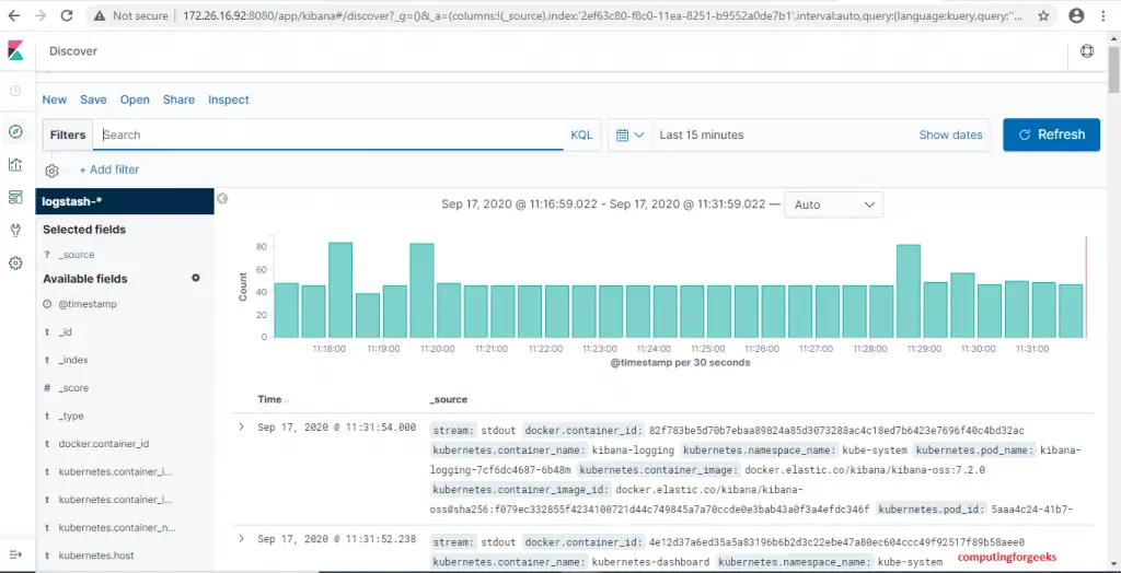 How To Install MicroK8s Kubernetes Cluster on CentOS 8 9 microk8s kibana add index 4
