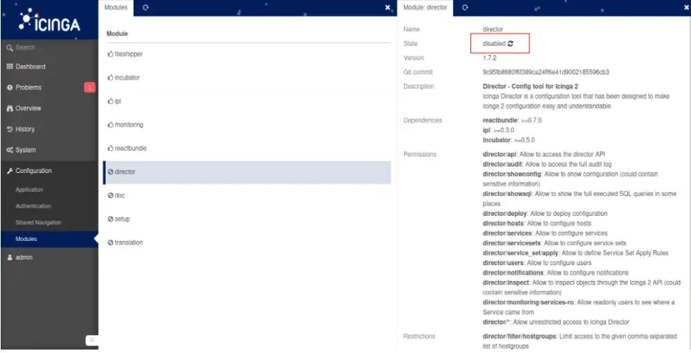 Automate Icinga2 Configurations with Icinga Director on CentOS 8|RHEL 8 2 Icinga director enable module