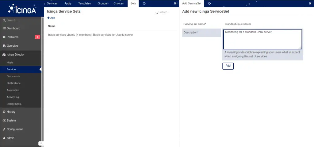 Automate Icinga2 Configurations with Icinga Director on CentOS 8|RHEL 8 6 add new icinga serviceSet1