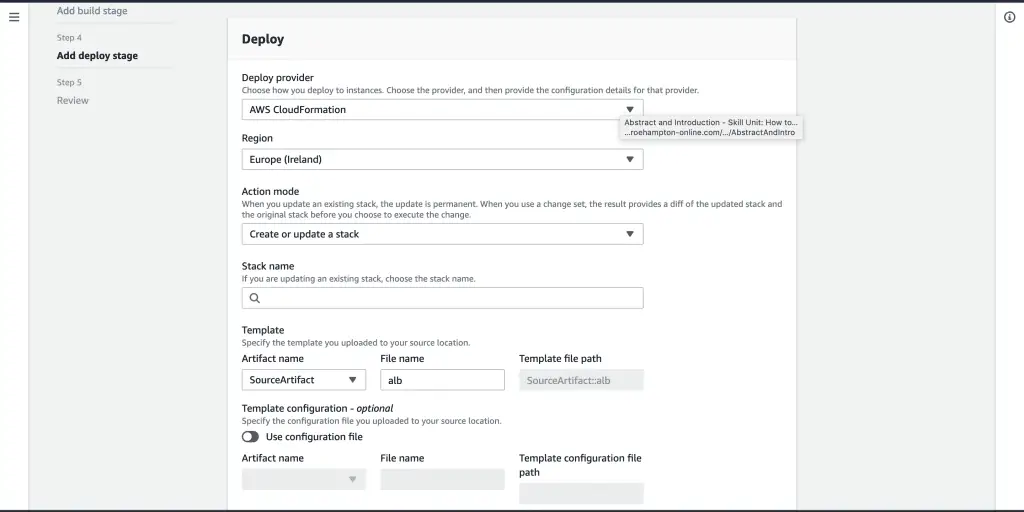 Create and Configure AWS Application Load Balancer with CloudFormation 8 deployment stage details