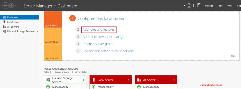 Install Windows Service Update Services (WSUS) on Windows server 2019 2 server manager add roles and features