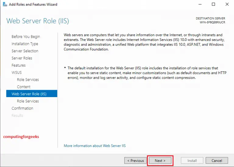 Install Windows Service Update Services (WSUS) on Windows server 2019