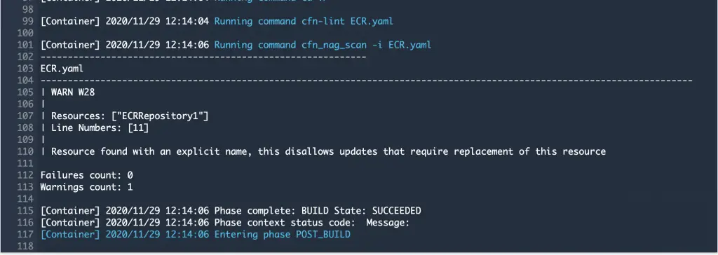 How To Validate CloudFormation Templates with cfn-lint and cfn-nag 1 Build Project Results