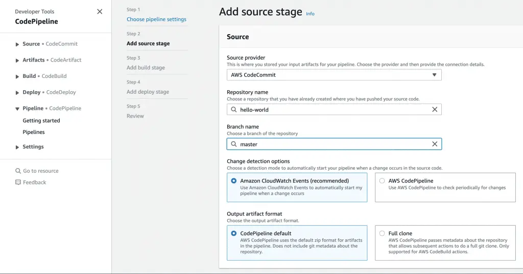 AWS ECS: Automatically Update ECS Services using CodePipeline 9 CodePipeline Add Source Stage