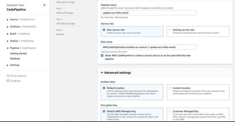 CodePipeline Pipeline Settings 1