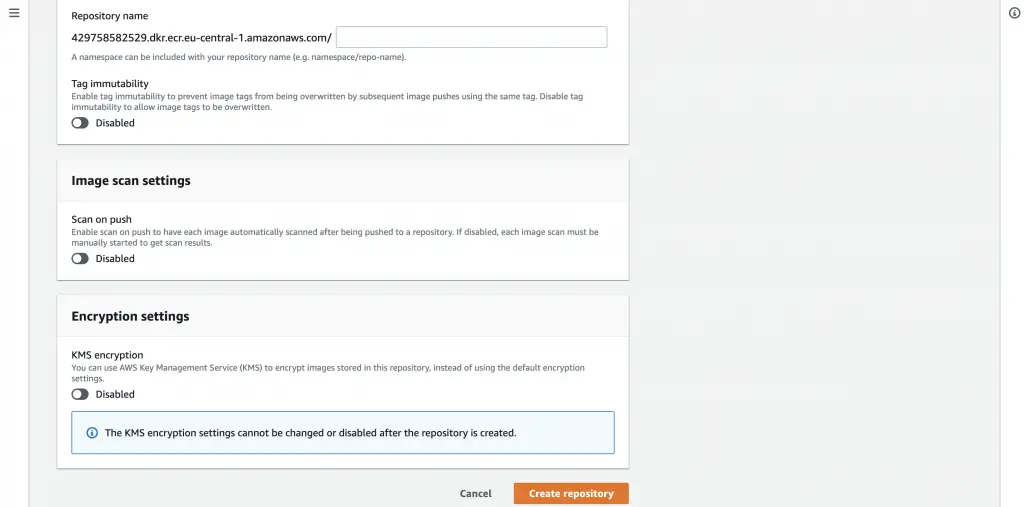 Running Docker Containers on AWS ECS - Upload Docker Images to ECR 2 Configure Repository Settings