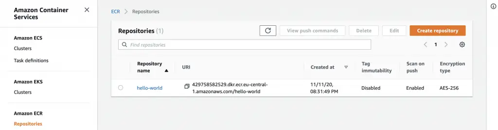 Running Docker Containers on AWS ECS - Upload Docker Images to ECR 1 Create Repository