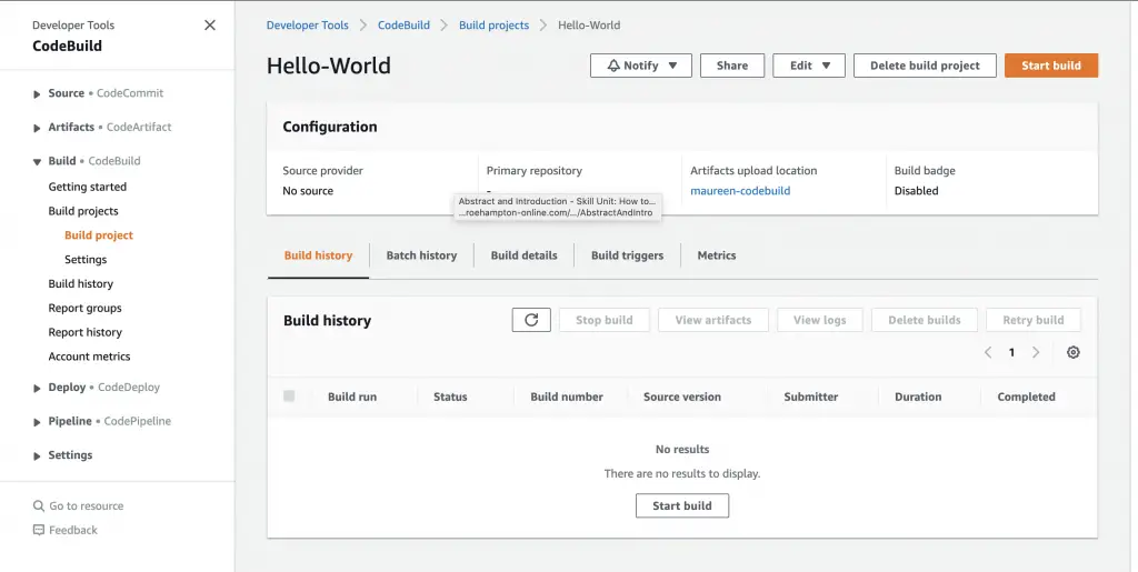 Running Docker Containers on AWS ECS - Upload Docker Images to ECR 9 Start Build Project
