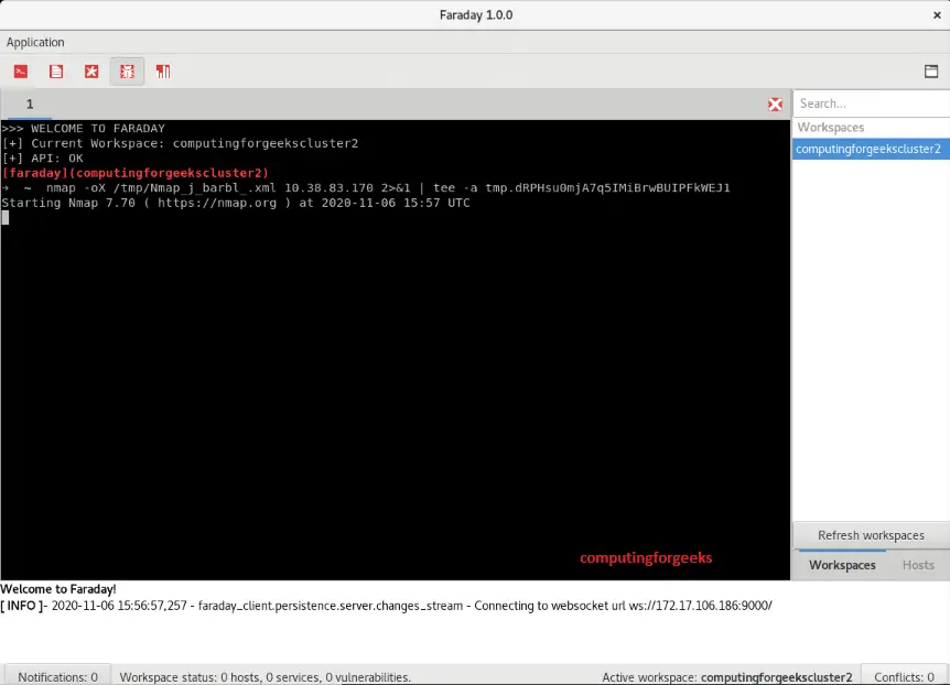 Faraday - Penetration Testing IDE & Vulnerability Management Platform 8 faraday client running