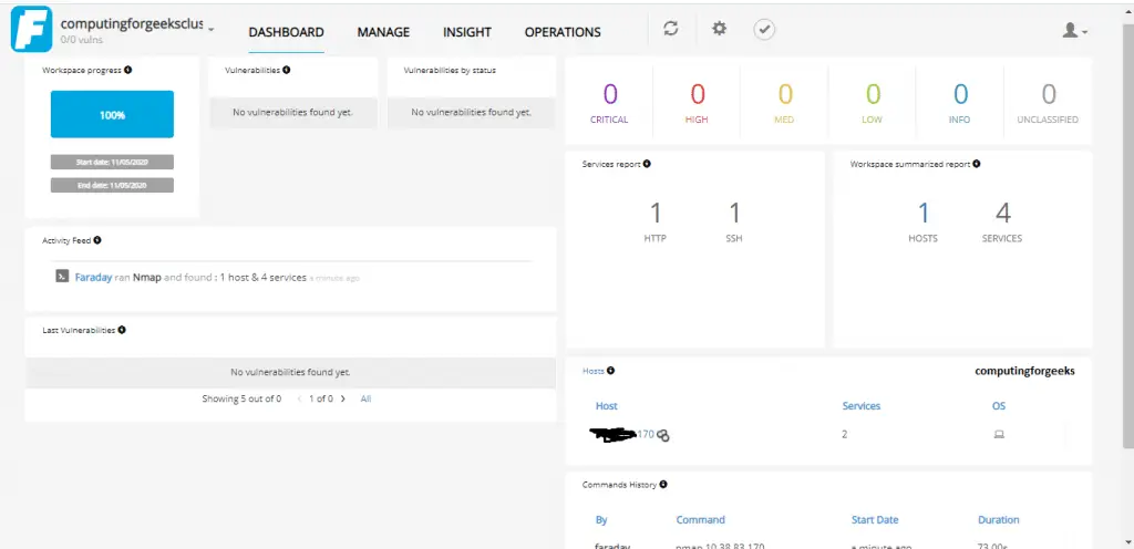 Faraday - Penetration Testing IDE & Vulnerability Management Platform 9 faraday server results