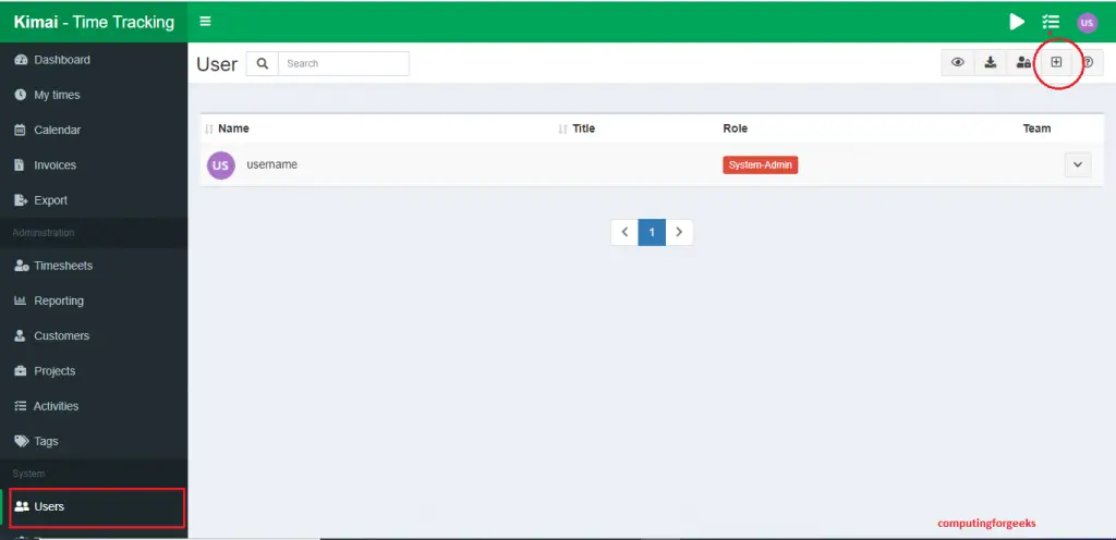 Install Kimai web-based time tracking application 4 kimai dashboard create user 1