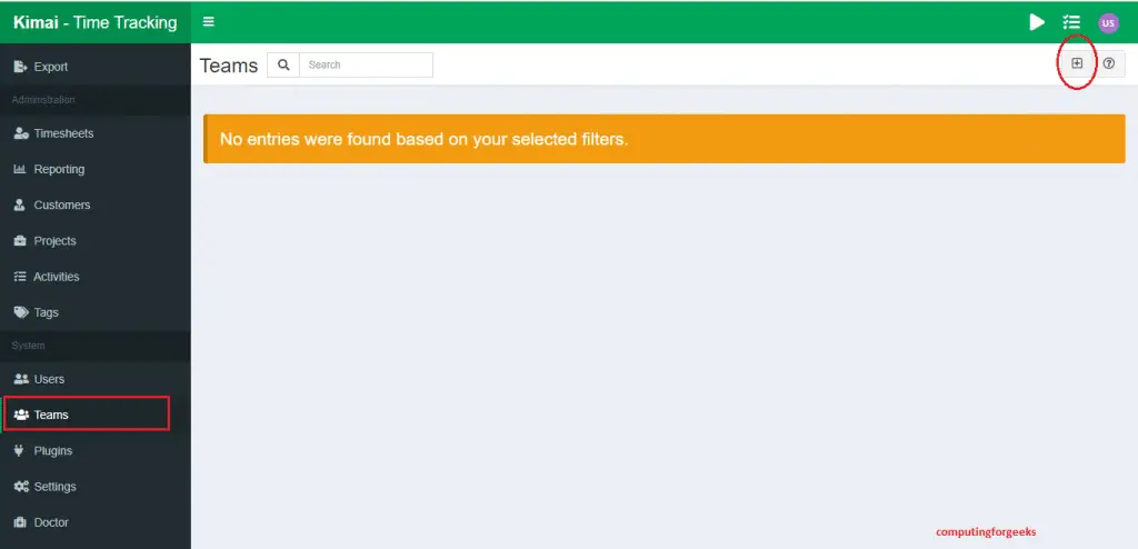 Install Kimai web-based time tracking application 7 kimai dashboard teams 1 1