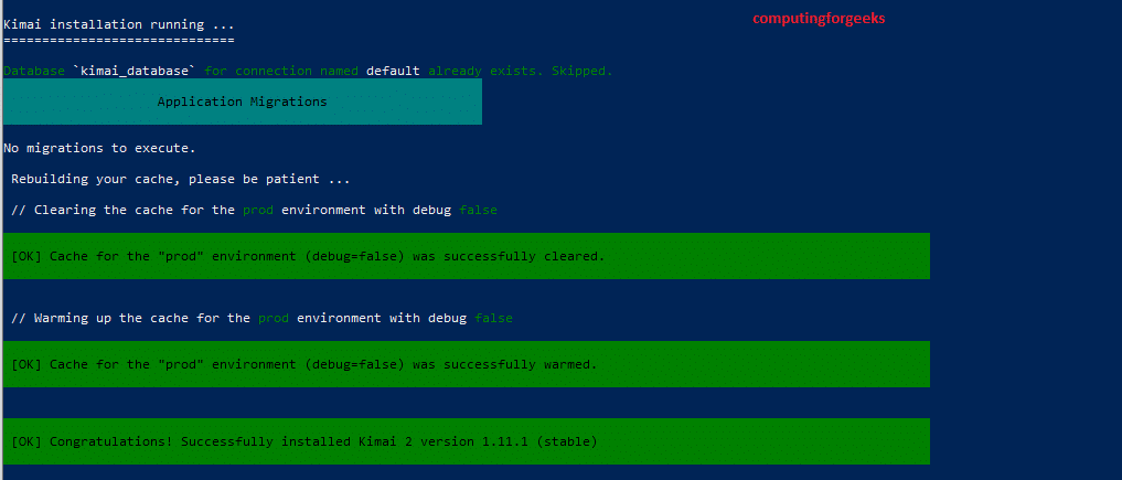 Install Kimai web-based time tracking application 1 kimai install terminal