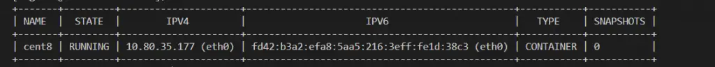 Run Linux Containers with LXC/LXD on CentOS 8 1 lxc list container