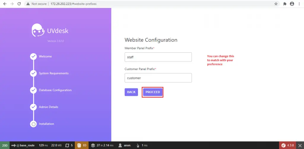 Install UVdesk Helpdesk Ticketing System On CentOS 8 6 uvdesk install page 5 website configuration