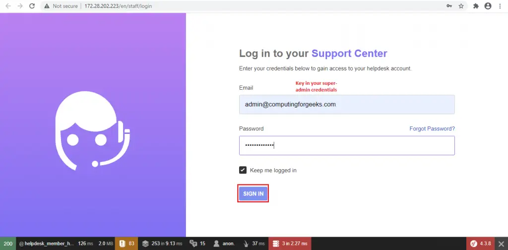 Install UVdesk Helpdesk Ticketing System On CentOS 8 10 uvdesk install page 9 admin login