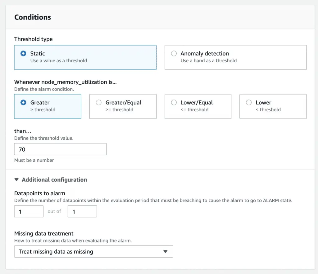 Amazon EKS Autoscaling Based on Cluster Metrics 3 Define Alarm Conditions