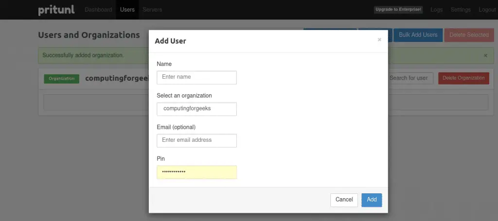 How To Install Pritunl VPN server on CentOS 8 5 add user pritunl